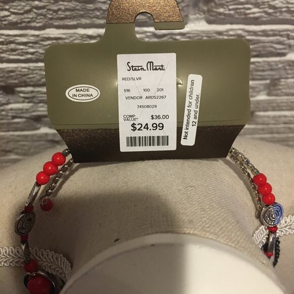 Zevar by Treska Round Necklace Red Silver - Picture 5 of 11